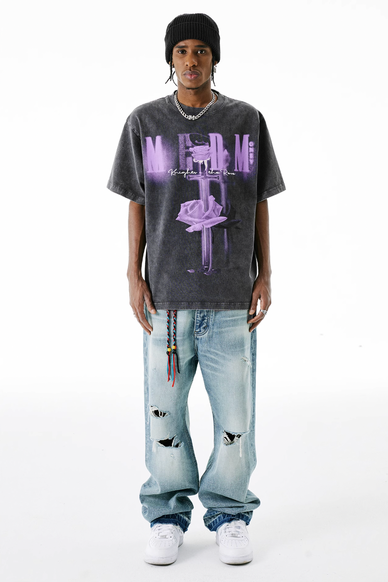 MEDM Sword & Rose Oil Print Tee