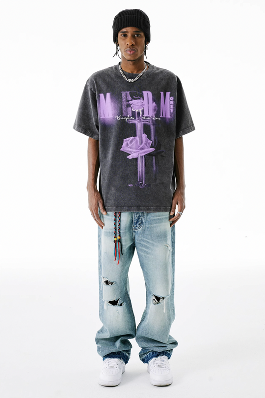 MEDM Sword & Rose Oil Print Tee
