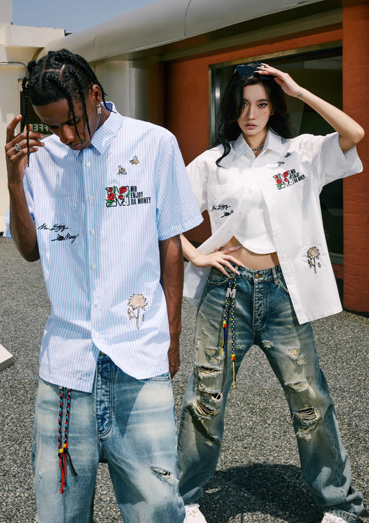 MEDM Rose Honey Embroidery Short Sleeved Shirt