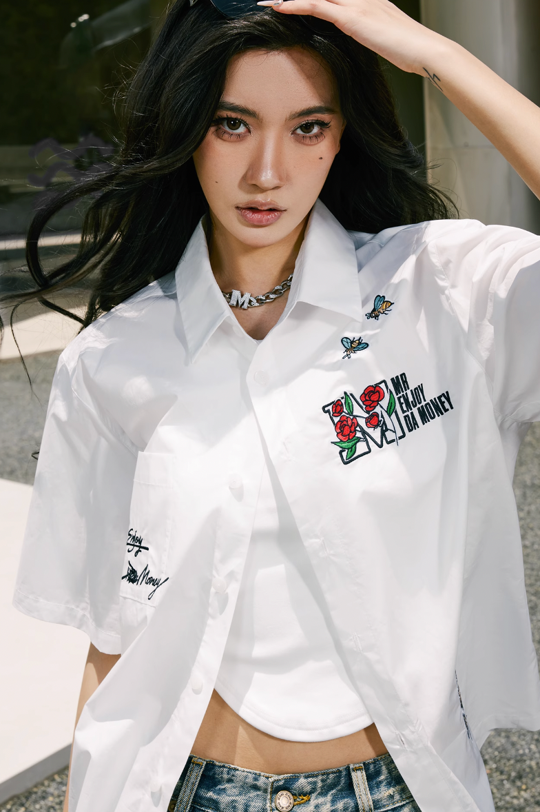 MEDM Rose Honey Embroidery Short Sleeved Shirt
