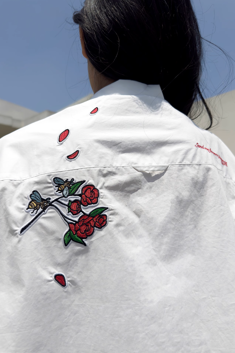 MEDM Rose Honey Embroidery Short Sleeved Shirt