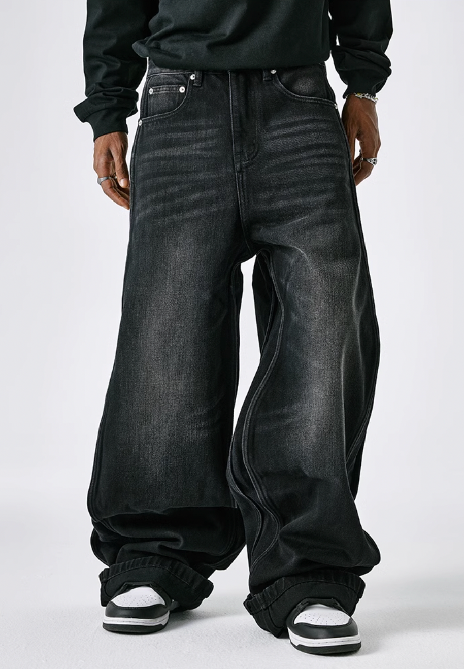 MEDM Basic Paragraph Wide Leg Denim Pants