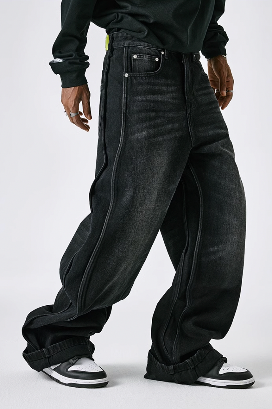 MEDM Basic Paragraph Wide Leg Denim Pants