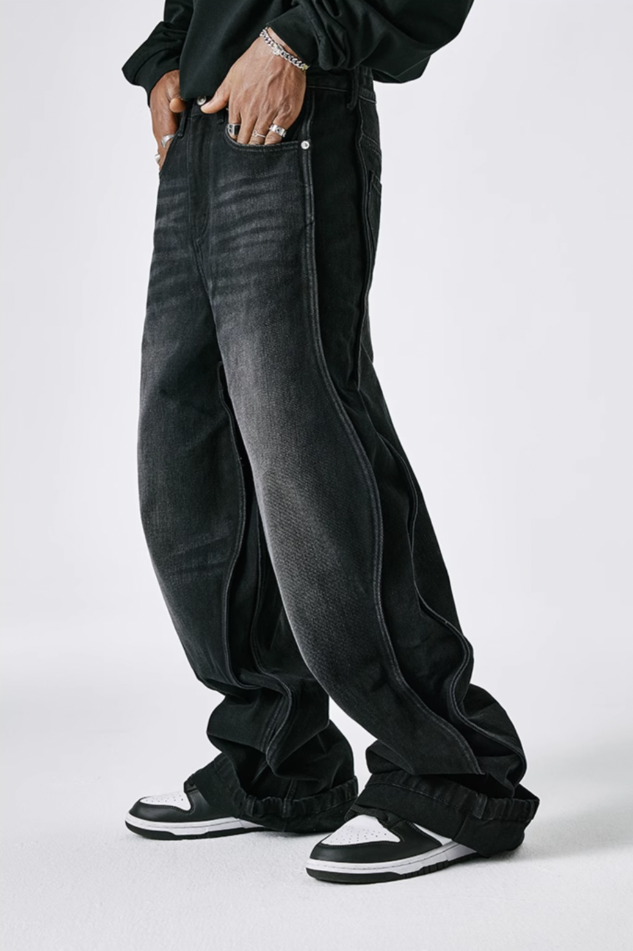 MEDM Basic Paragraph Wide Leg Denim Pants