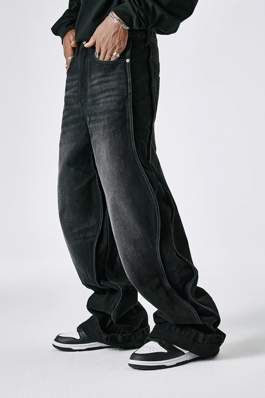 MEDM Basic Paragraph Wide Leg Denim Pants