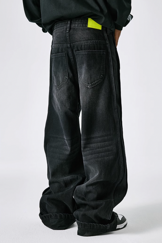 MEDM Basic Paragraph Wide Leg Denim Pants