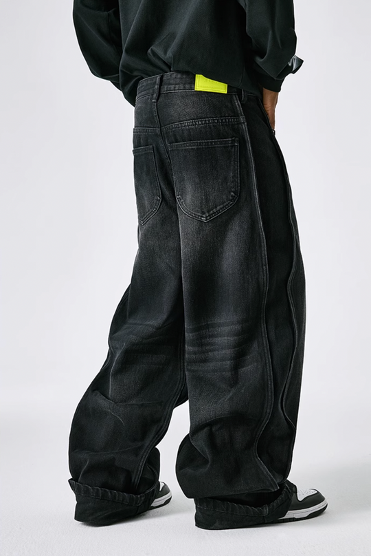 MEDM Basic Paragraph Wide Leg Denim Pants
