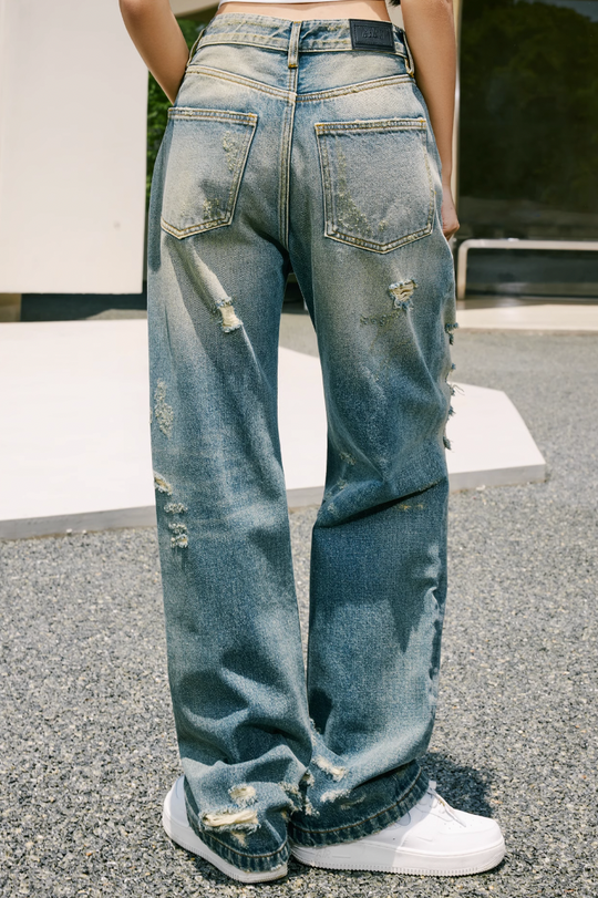 MEDM Drawstring M Washed Hole Beggar Denim Pants