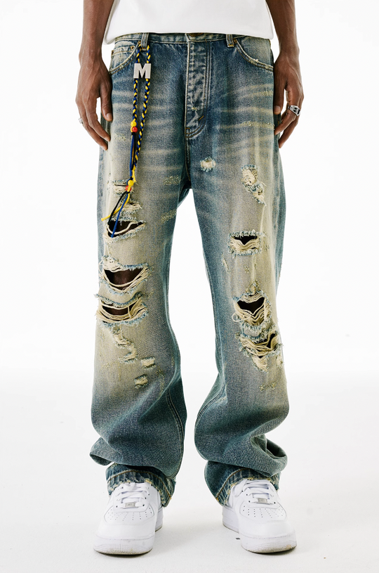 MEDM Drawstring M Washed Hole Beggar Denim Pants