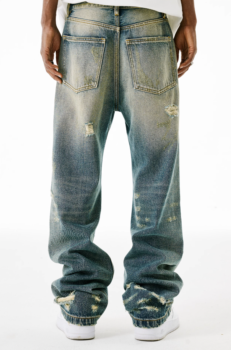 MEDM Drawstring M Washed Hole Beggar Denim Pants