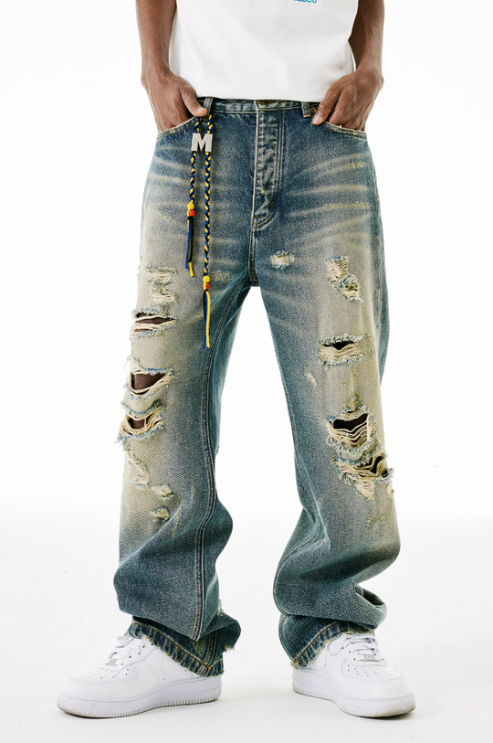 MEDM Drawstring M Washed Hole Beggar Denim Pants