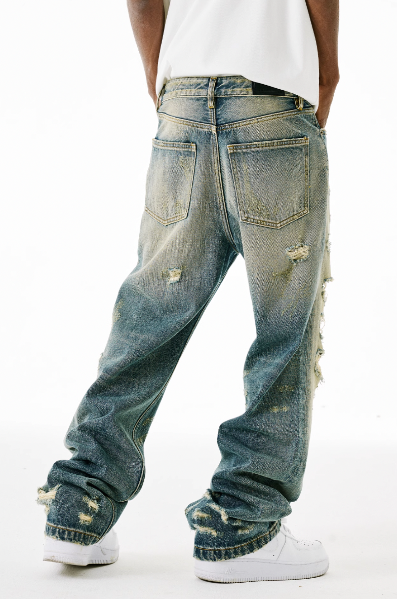 MEDM Drawstring M Washed Hole Beggar Denim Pants