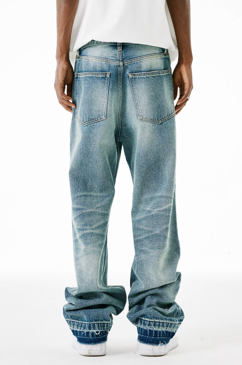MEDM Labeled Drawstring Washed Hole Denim Pants