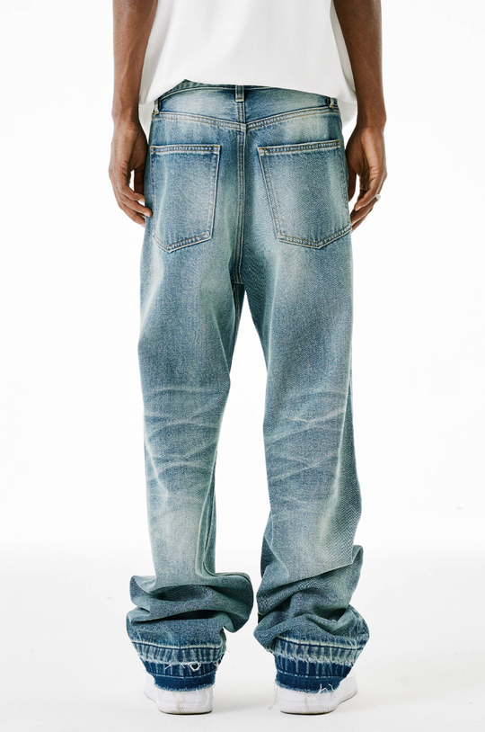 MEDM Labeled Drawstring Washed Hole Denim Pants