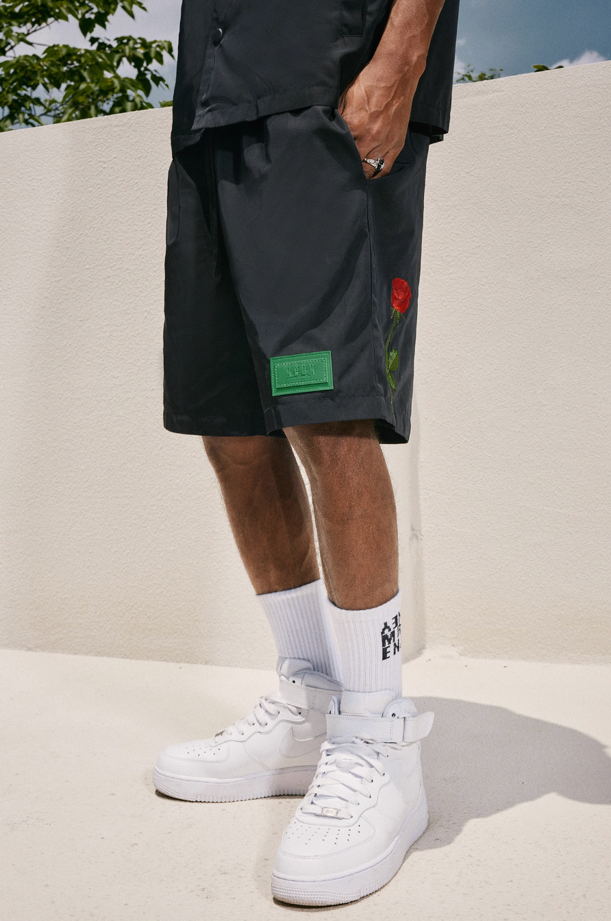 MEDM Red Rose Embroidered Shorts