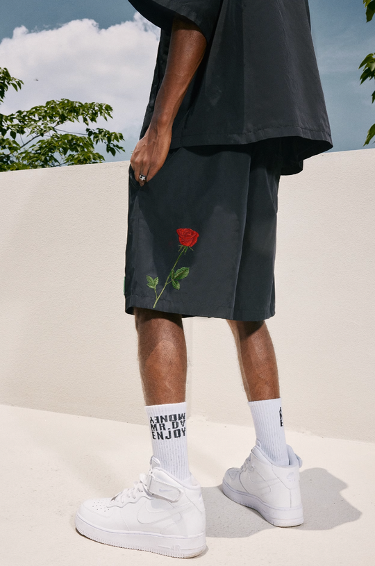 MEDM Red Rose Embroidered Shorts
