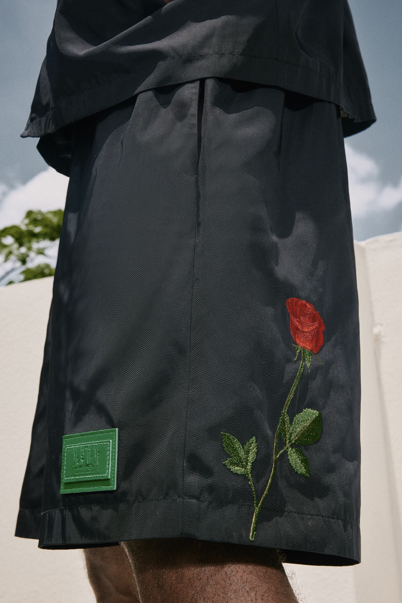 MEDM Red Rose Embroidered Shorts
