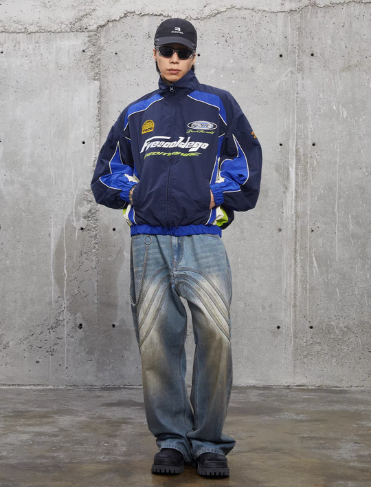 F2CE Color Blocking Embroidered Racing Jacket