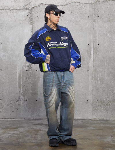 F2CE Color Blocking Embroidered Racing Jacket