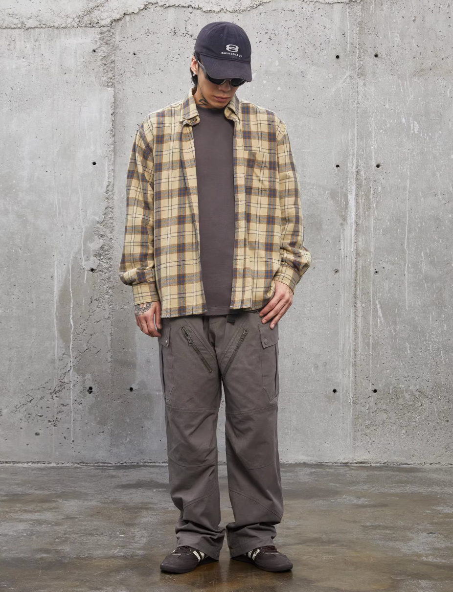 F2CE Khaki Plaid Long Sleeved Shirt
