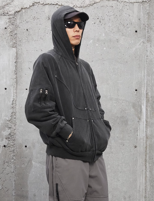 F2CE Old Studs Deconstruction Zipper Hoodie