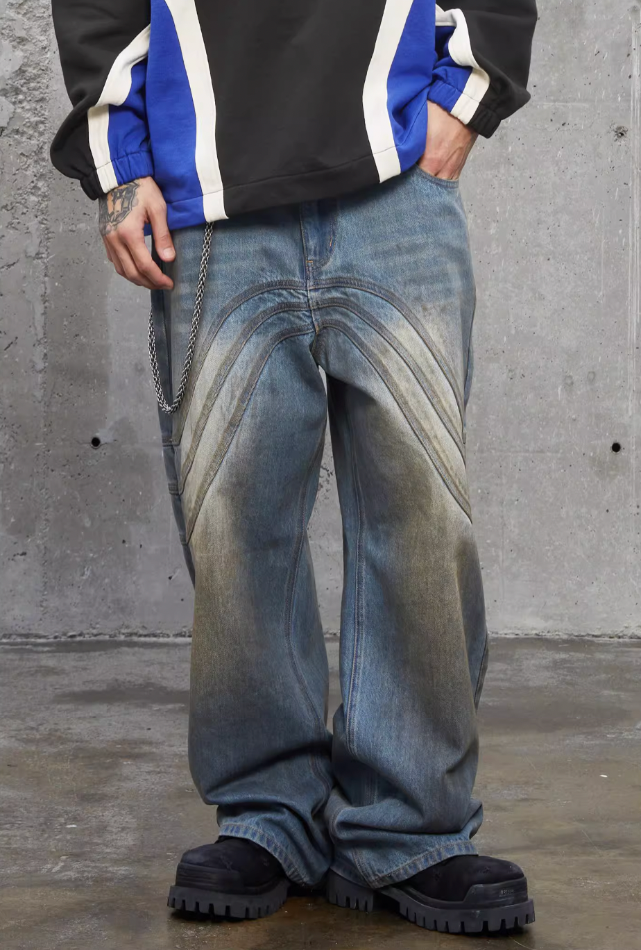 F2CE Handmade Dirty Old Wide Legged Denim Pants