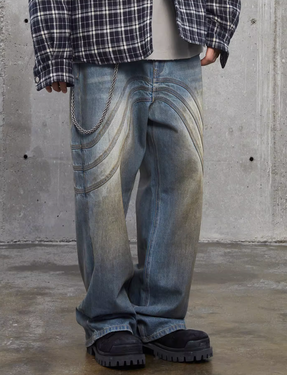 F2CE Handmade Dirty Old Wide Legged Denim Pants