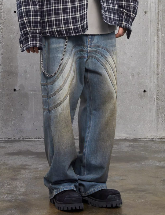 F2CE Handmade Dirty Old Wide Legged Denim Pants