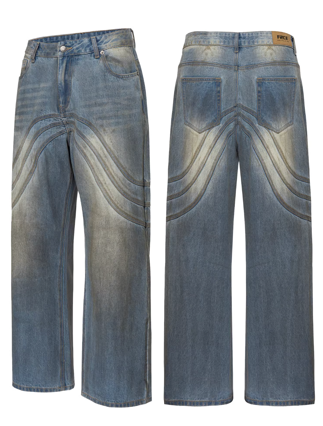 F2CE Handmade Dirty Old Wide Legged Denim Pants