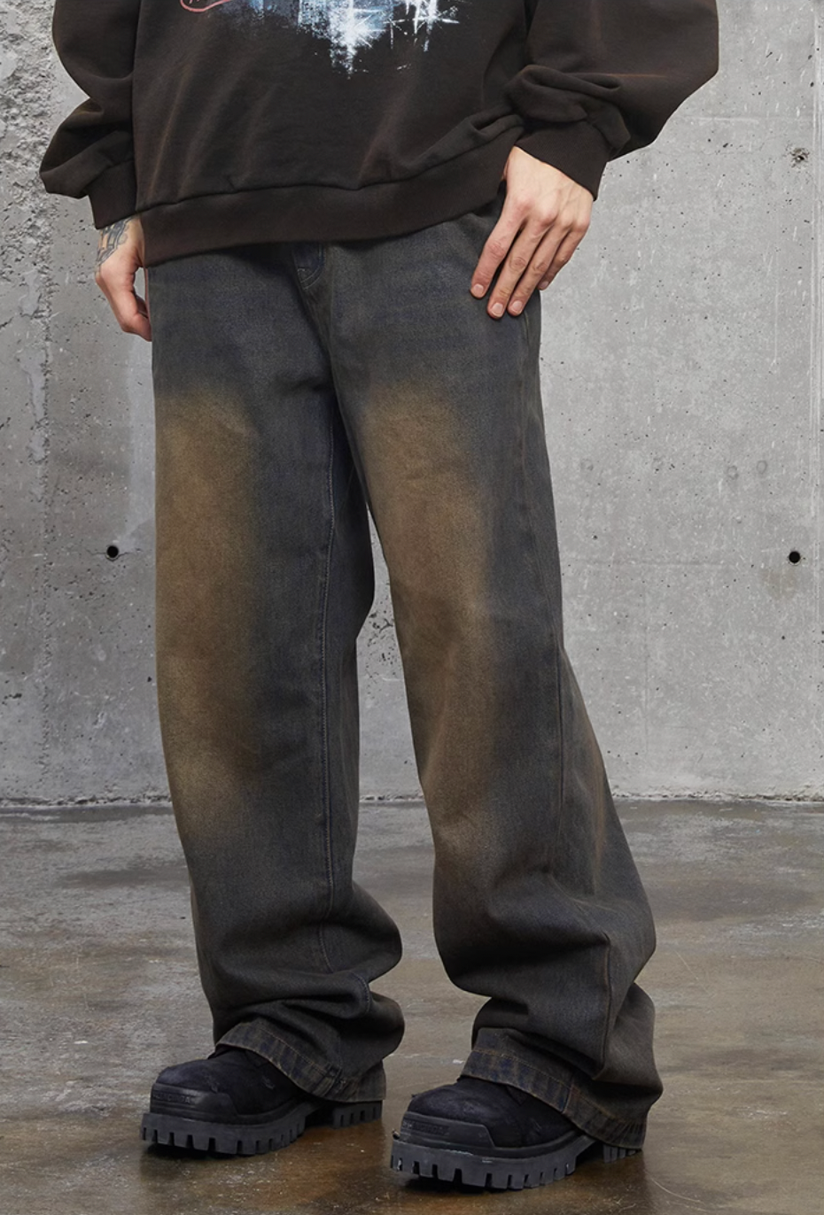 F2CE Old Mud Yellow Wide Leg Denim Pants