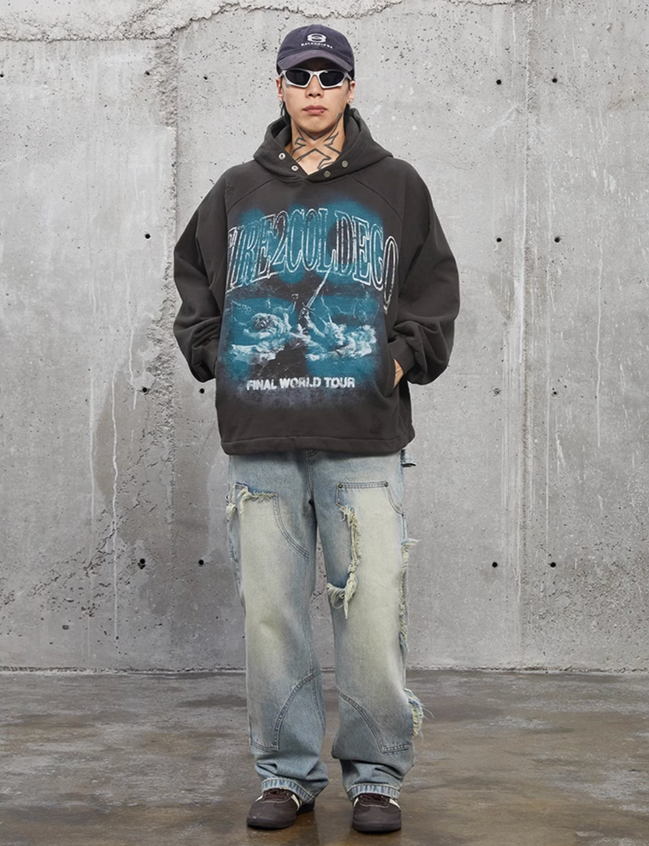 F2CE Washed Lumberjack Wear Frayed Denim Pants