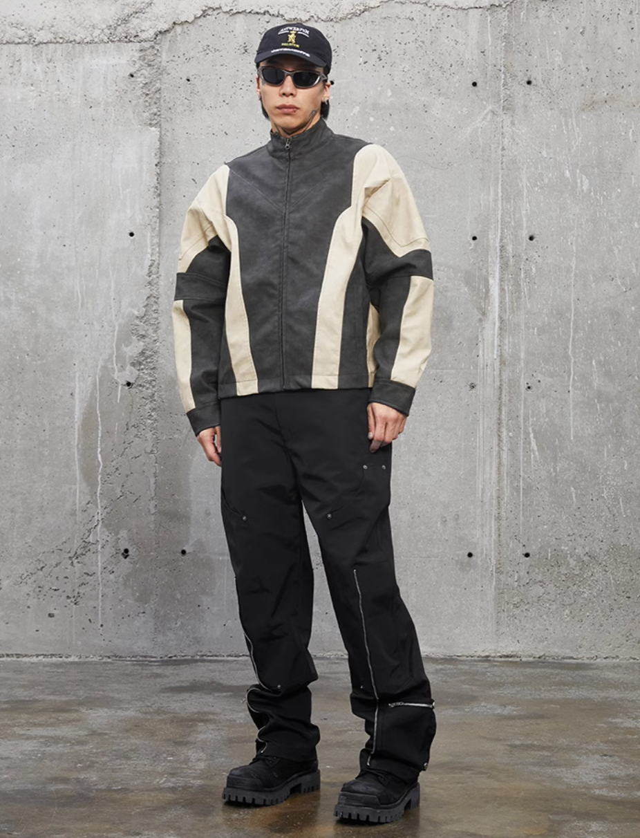 F2CE Nylon Pockets Zipper Studded Work Pants