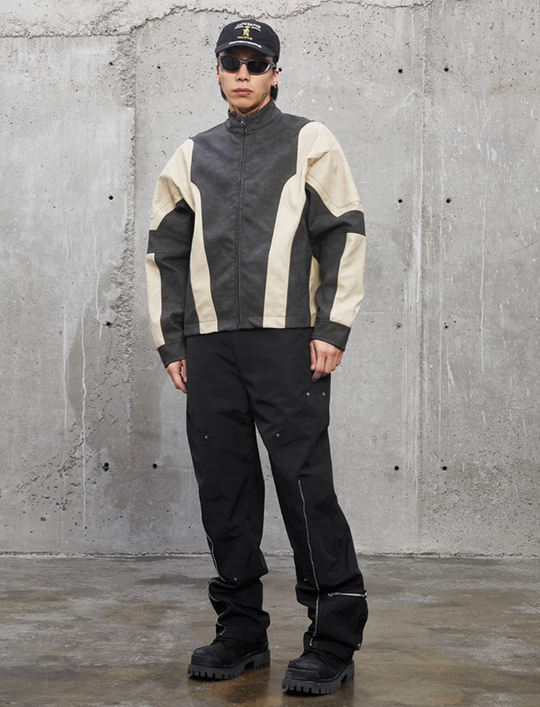 F2CE Nylon Pockets Zipper Studded Work Pants