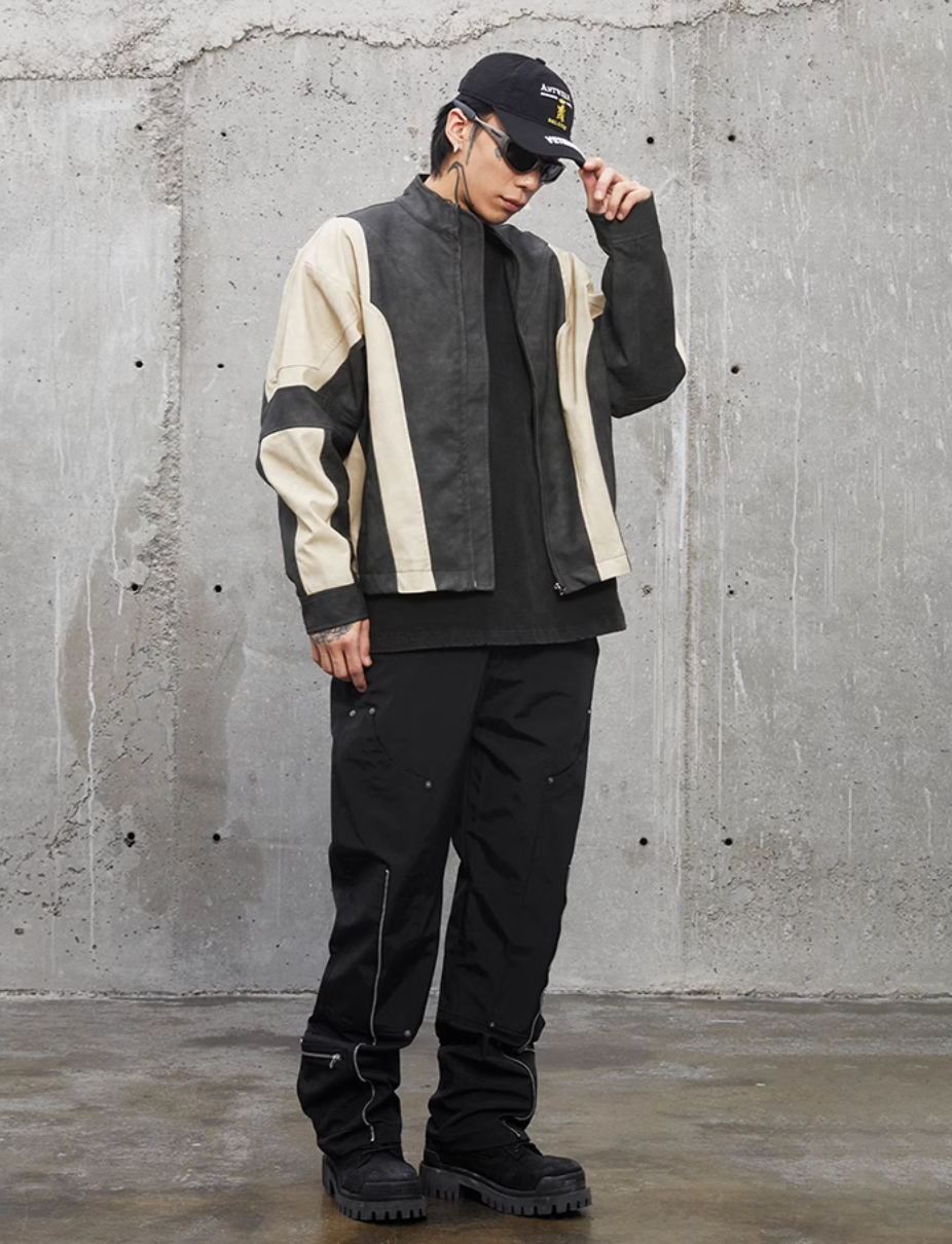 F2CE Nylon Pockets Zipper Studded Work Pants