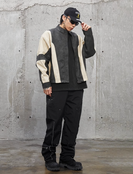 F2CE Nylon Pockets Zipper Studded Work Pants