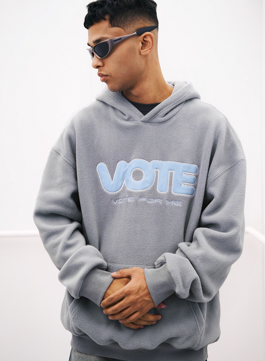 VOTE Fleece Logo Leather Splicing Hoodie