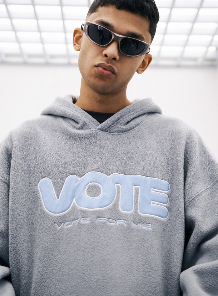 VOTE Fleece Logo Leather Splicing Hoodie