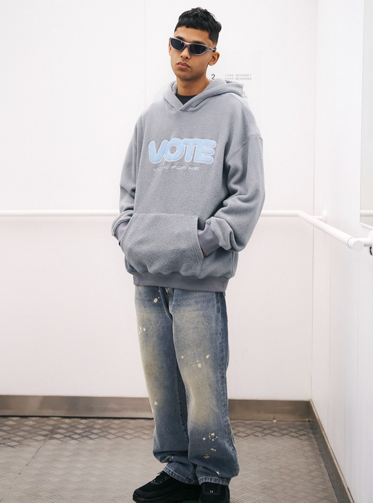 VOTE Fleece Logo Leather Splicing Hoodie