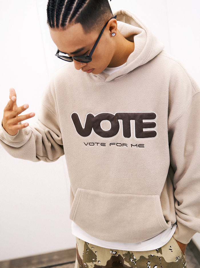 VOTE Fleece Logo Leather Splicing Hoodie