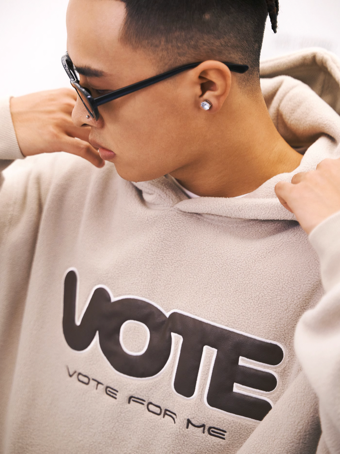 VOTE Fleece Logo Leather Splicing Hoodie