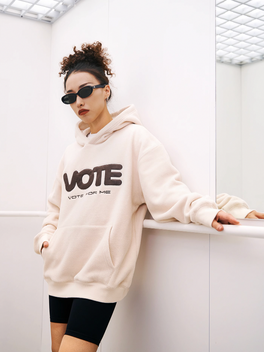 VOTE Fleece Logo Leather Splicing Hoodie