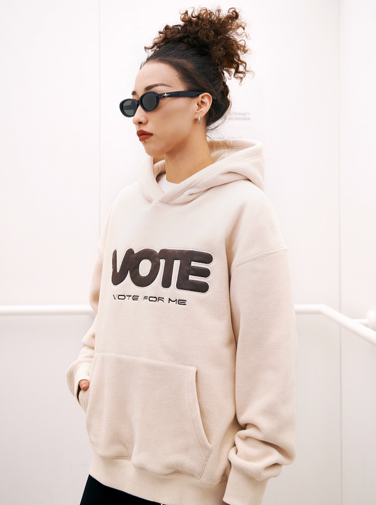 VOTE Fleece Logo Leather Splicing Hoodie