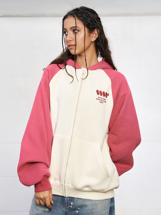 VOTE VVVVOTE Color Block Zipper Hoodie