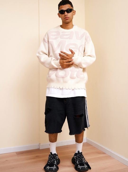 VOTE Irregular Hole Loose Knit Sweater