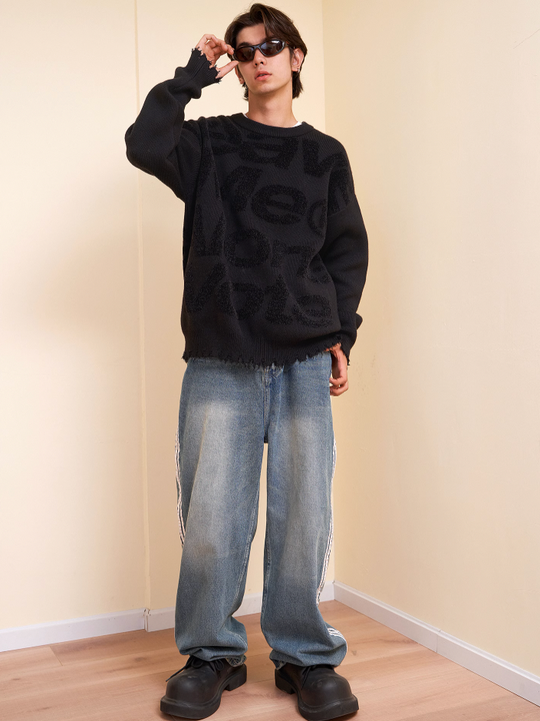 VOTE Irregular Hole Loose Knit Sweater