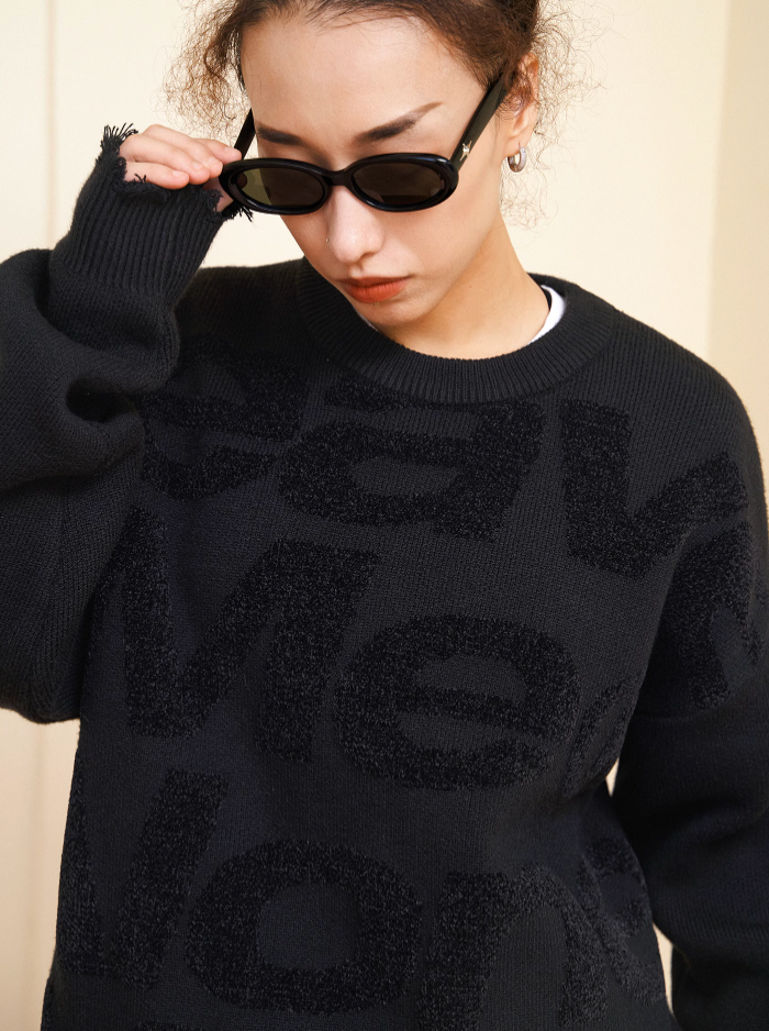 VOTE Irregular Hole Loose Knit Sweater