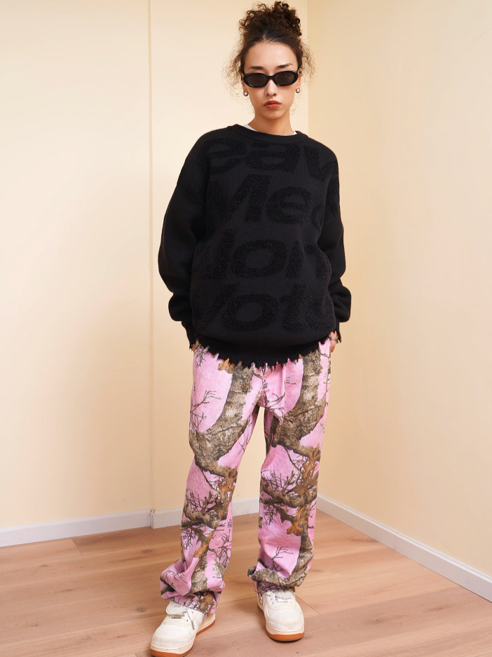 VOTE Irregular Hole Loose Knit Sweater