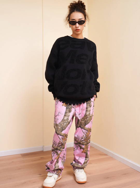 VOTE Irregular Hole Loose Knit Sweater