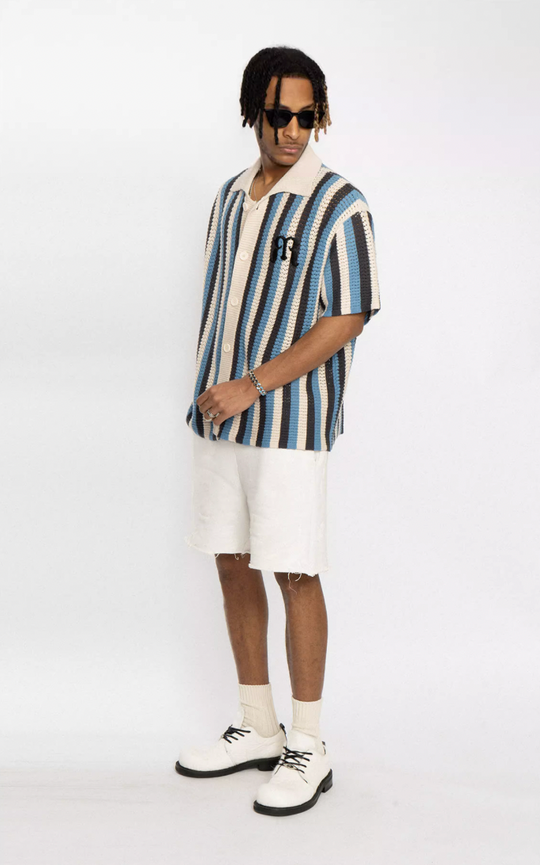 EMPTY REFERENCE Striped Woven Short Sleeve Shirt