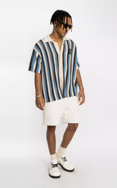 EMPTY REFERENCE Striped Woven Short Sleeve Shirt